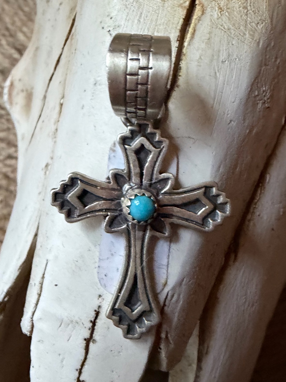 Robert Martinez Turquoise Accent Sterling Silver Silver Cross Pendant